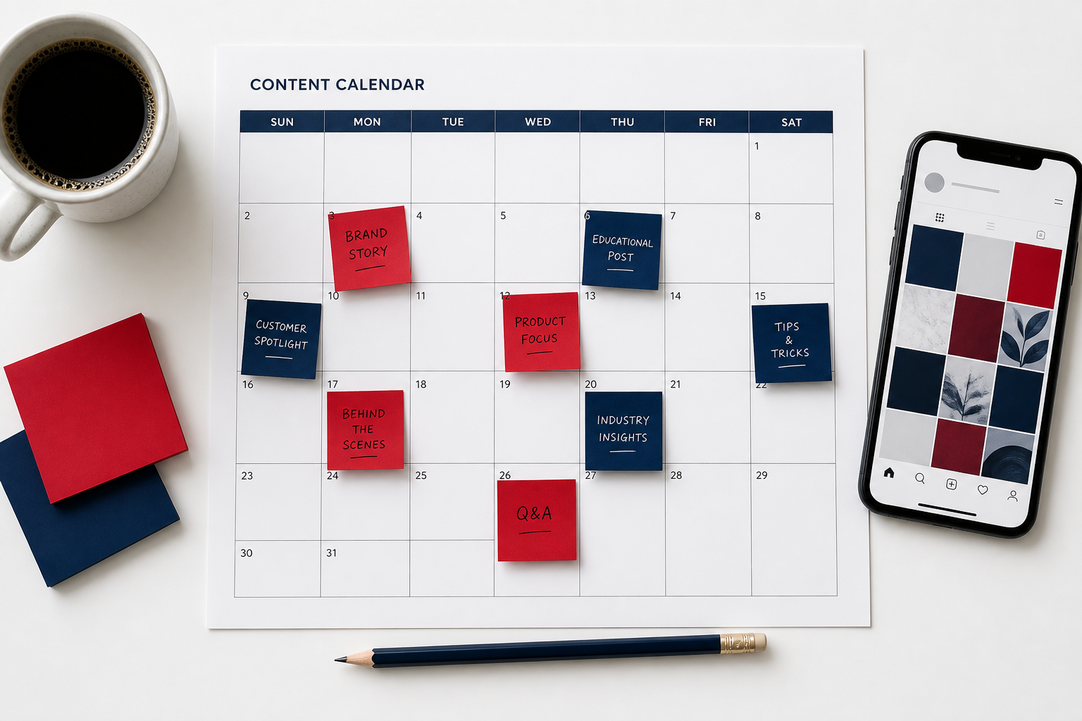 Overhead content calendar for nonprofit social media